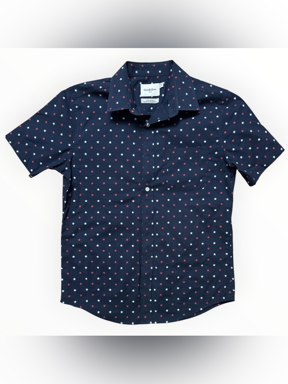 Goodfellow & Co Men’s Slim Fit Star Print Button Up Shirt Navy Red White S